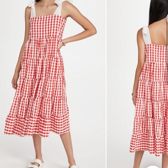 SISTER JANE Love Note Gingham Midi Dress In Red And White size XS - Picture 2 of 13